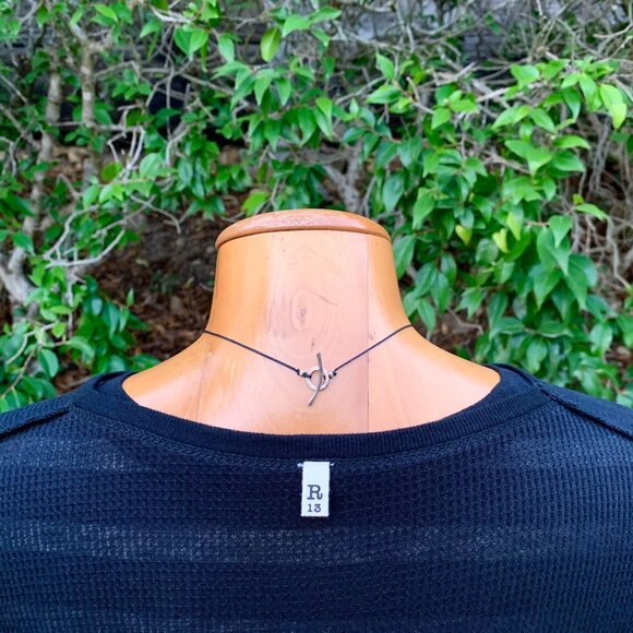 R13 Black & Ecru Stripe Double Thermal Tee - Picture 9 of 11